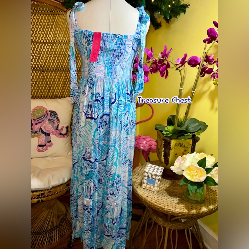 Lilly Pulitzer NWT Rivera Midi Dress Bermuda Blue Fishful Thinking Size XL - Picture 8 of 8